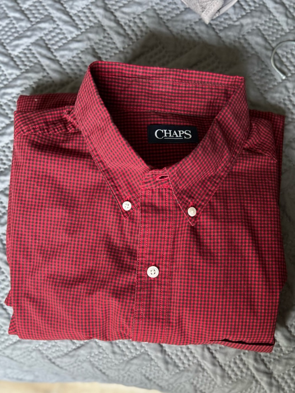 Chaps Red and Black Micro-Check Button-Down Shirt